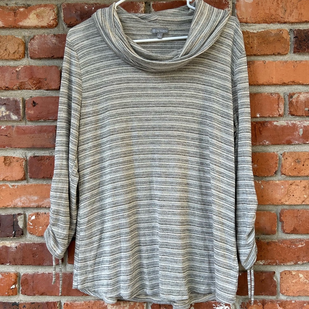 T by Talbots Metallic Striped Cowl Neck Sweater M